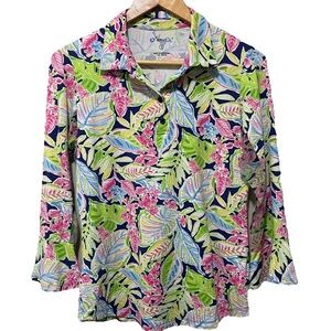 Ibkul Women’s Small Performance Golf Shirt Bright Tropical Print